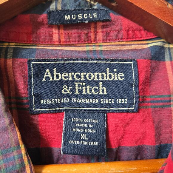 Abercrombie & Fitch Men's Red Plaid Button Up Long Sleeve Preppy Shirt XL - Picture 7 of 9